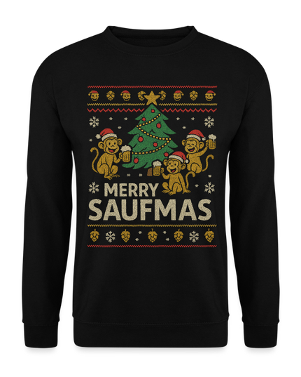 "Merry Saufmas" - Weihnachtspullover - Schwarz