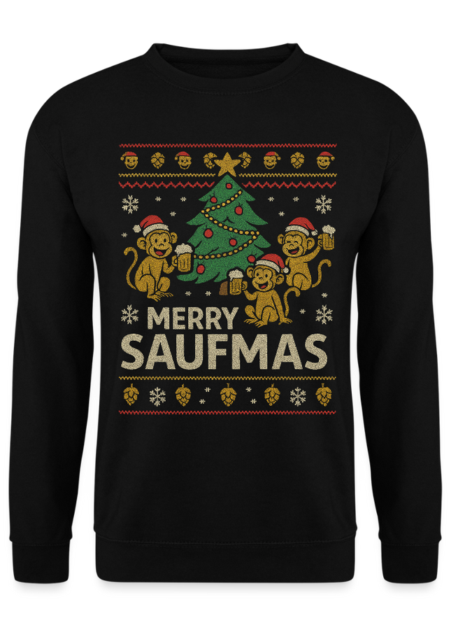 "Merry Saufmas" - Weihnachtspullover - Schwarz