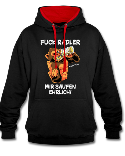 FUCK RADLER Contrast Colour Unisex Hoodie - Schwarz/Rot