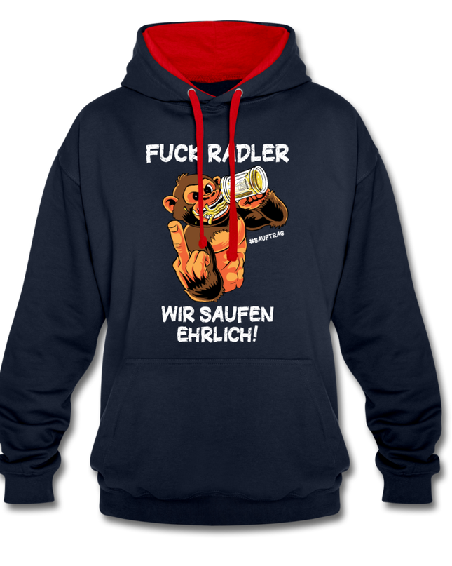 FUCK RADLER Contrast Colour Unisex Hoodie - Navy/Rot