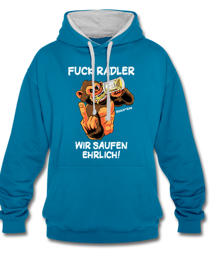 FUCK RADLER Contrast Colour Unisex Hoodie - Pfauenblau/Grau meliert