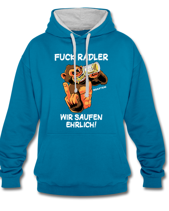 FUCK RADLER Contrast Colour Unisex Hoodie - Pfauenblau/Grau meliert