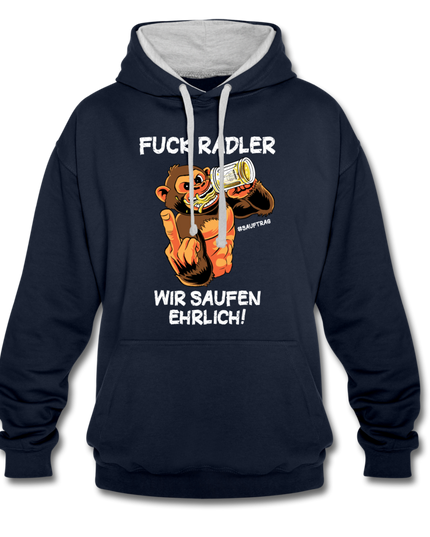 FUCK RADLER Contrast Colour Unisex Hoodie - Navy/Grau meliert
