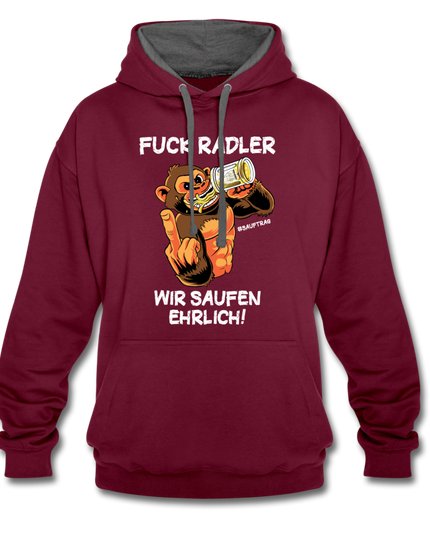 FUCK RADLER Contrast Colour Unisex Hoodie - Weinrot/Anthrazit