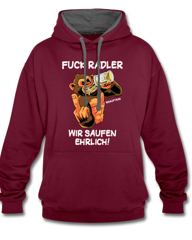 FUCK RADLER Contrast Colour Unisex Hoodie - Weinrot/Anthrazit