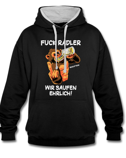 FUCK RADLER Contrast Colour Unisex Hoodie - Schwarz/Grau meliert