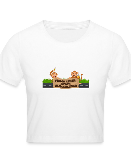 "Prima Leber statt Klimakleber" - Crop T-Shirt - weiß