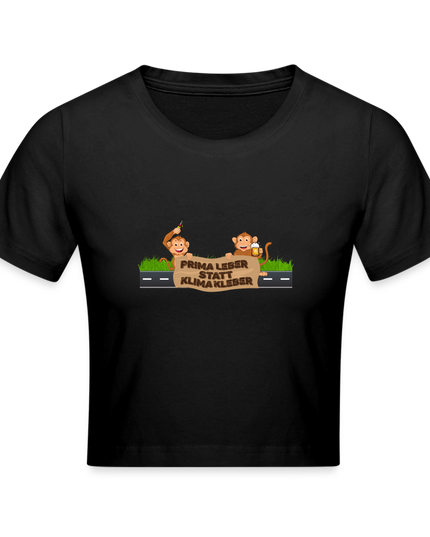 "Prima Leber statt Klimakleber" - Crop T-Shirt - Schwarz