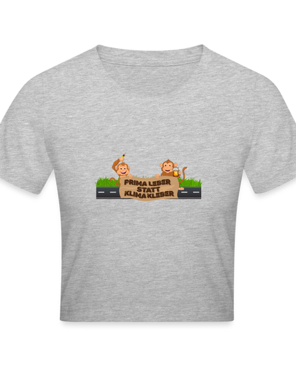 "Prima Leber statt Klimakleber" - Crop T-Shirt - Grau meliert