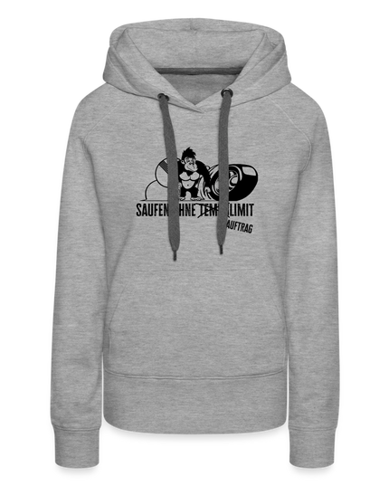 "Saufen ohne Limit" - Frauen Premium Hoodie - Grau meliert